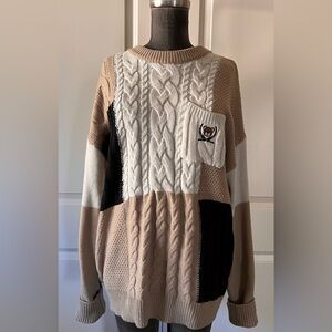 Aelfric Eden Oversized Patchwork Cable Knit Bear Sweater XL